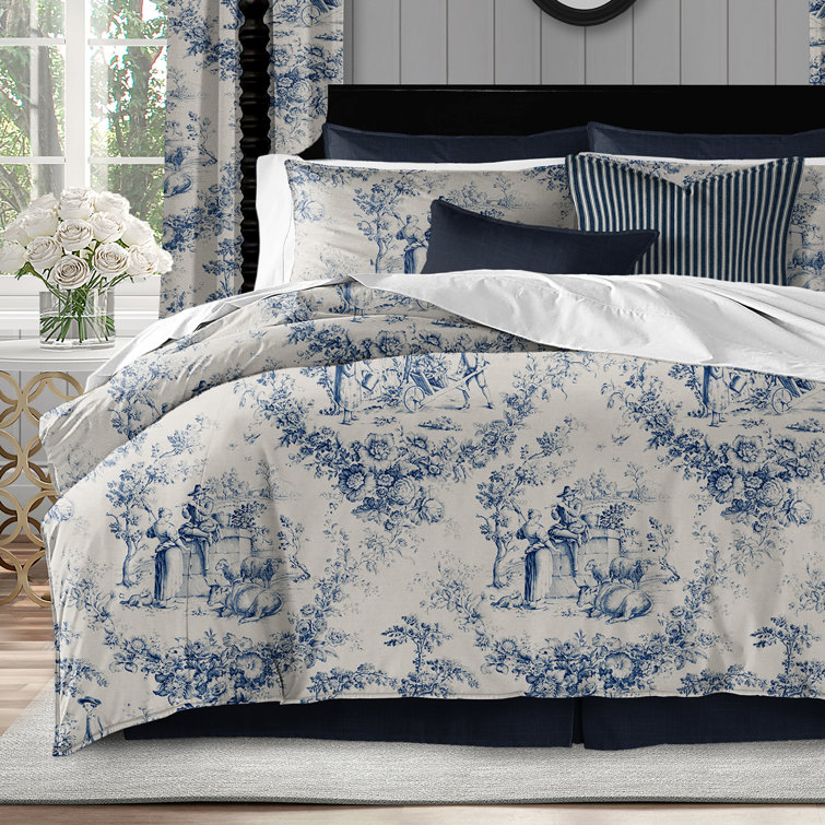 Jupe De Lit King Size Pottery Barn - Blanc, Bordure Bleu Marine, Chute 14 Pouces